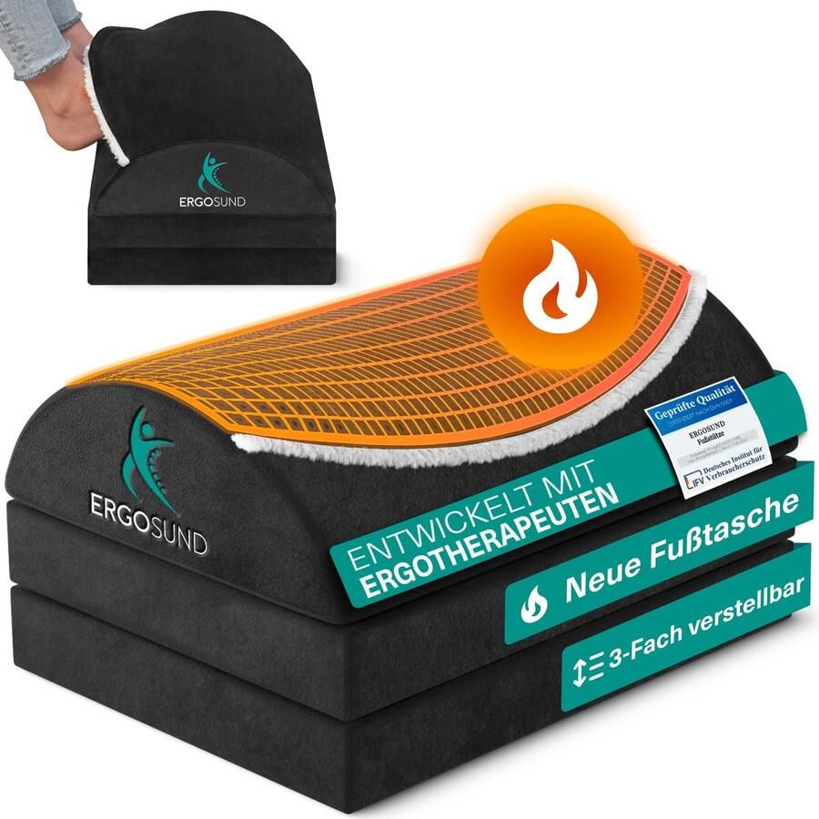 ERGOSUND voetenbankje met nieuwe fleece voetenzak [3-voudig in hoogte verstelbaar] antislip ergonomisch voetenbankje thuiskantoor kantooraccessoires voetenbankje