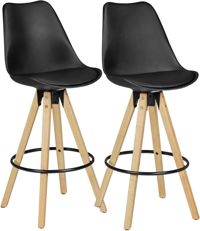 Ervesto 2 Set LIMA zwart retro design hout met rugleuning Design Barstoel Retro Scandinavisch 2 stuks Aanrecht hoogte zithoogte 77 cm