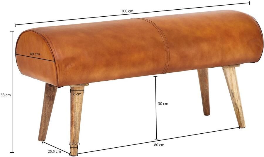 Ervesto Bank Echt Leer 2-Zits Bank Halbank Bruin Hoogwaardig Leer Stevige Massief Houten Poten Comfortabel Zitten - Foto 2