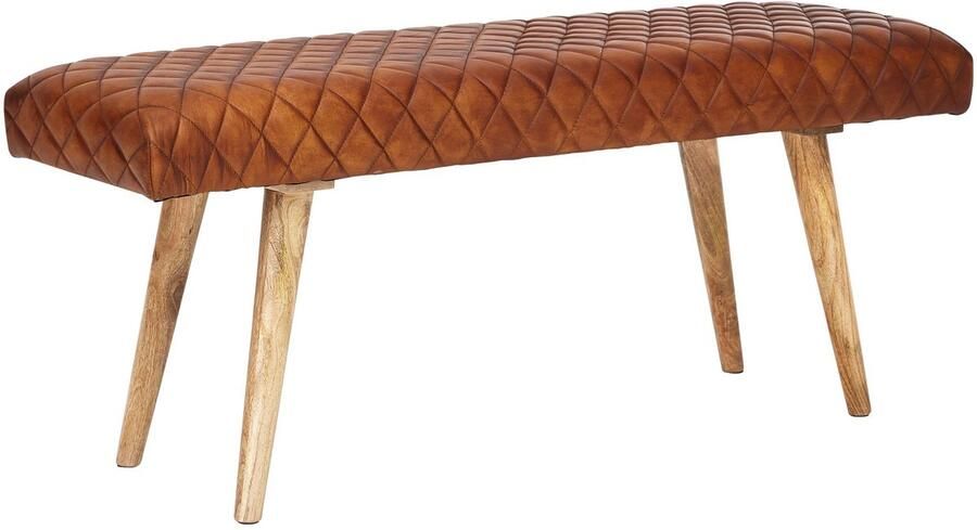 Ervesto Bank Echt Leer 2-Zits Eetbank Halbank Bruin Massief Hout Hoogwaardig Leer Comfortabele Zitting