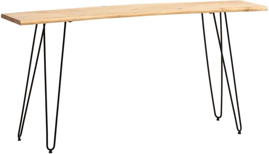 Ervesto Bureau 150x36x75 cm Acacia Massief Hout Metaal Computerbureau Boomrand Thuiskantoor Kantoorbureau Massief met Haarspeldpoten in Zwart Houten Tafel Smal Laptoptafel Studeerkamer