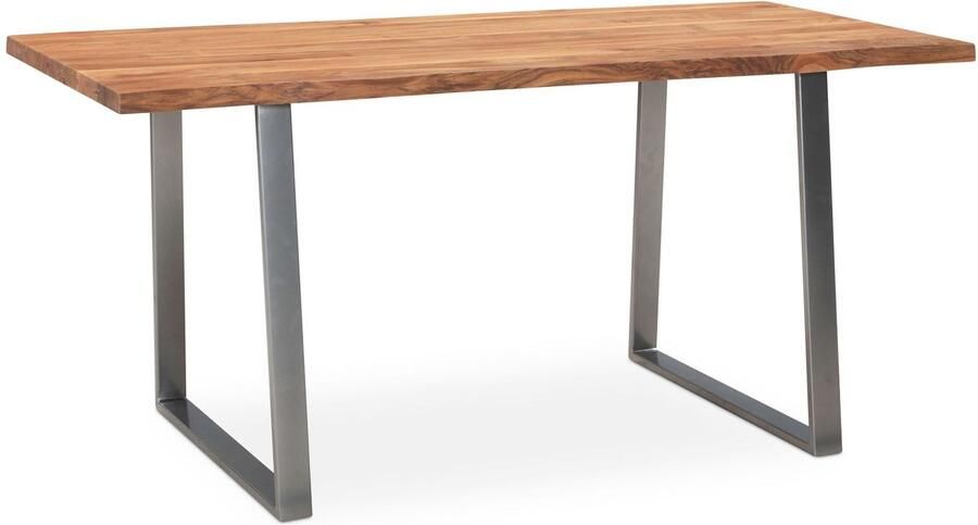 Ervesto bureau 140x80x76 cm acacia massief hout metaal computertafel boomrand thuiskantoor kantoortafel massief met trapeziumvormige poten in chroom houten tafel laptoptafelstudie