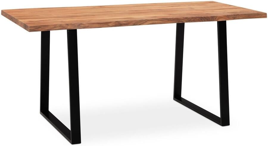 Ervesto bureau 200x100x76 cm acacia massief hout metaal computertafel boomrand thuiskantoor kantoortafel massief met trapeziumvormige poten in zwart houten tafel laptoptafelstudie