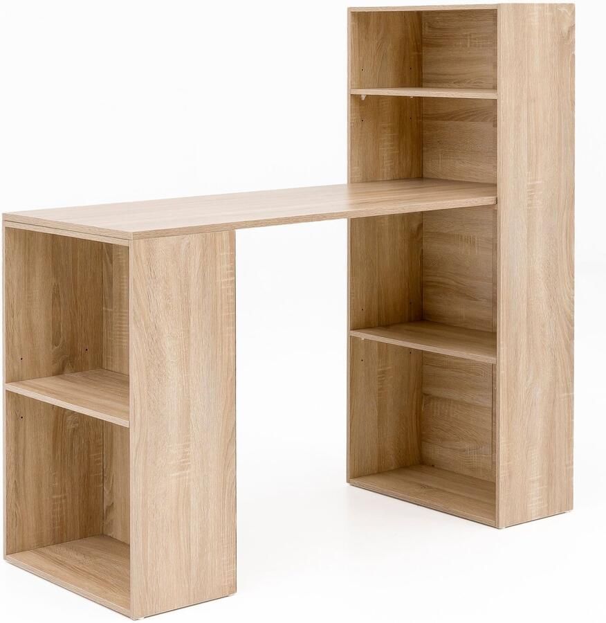 Ervesto bureau WL5.693 met legbord 120 x 120 x 53 cm Sonoma hout Modern Opbergvakken op bureauplank PC-tafel Computerbureau met plank Ontwerptafelbureau met opslag