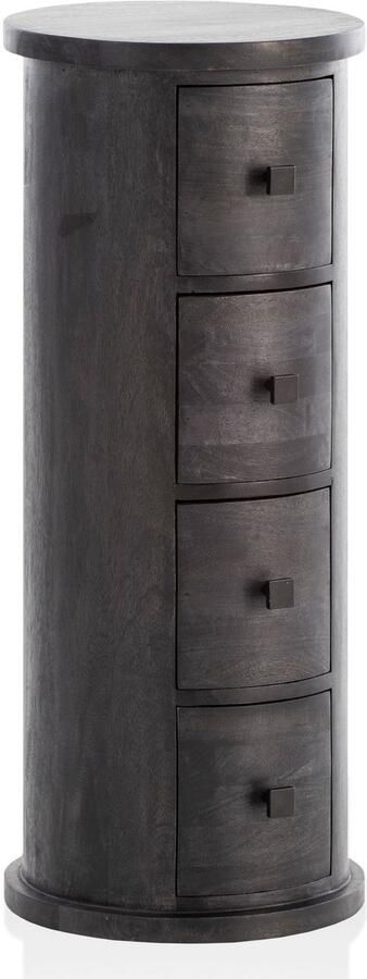 Ervesto Design Dressoir Mango Massief Hout Zwart 34x85x34 cm Kast met 4 laden Smalle zijkast massief Mini ronde ladekast