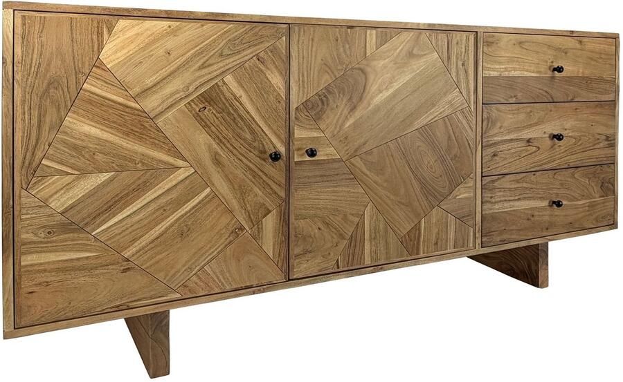 Ervesto Design Dressoir Opbergkast Sideboard Massief Acaciahout 150 Cm 2 Deuren En 3 Lades Honingbruine Houtnerf Handgemaakt En Duurzaam
