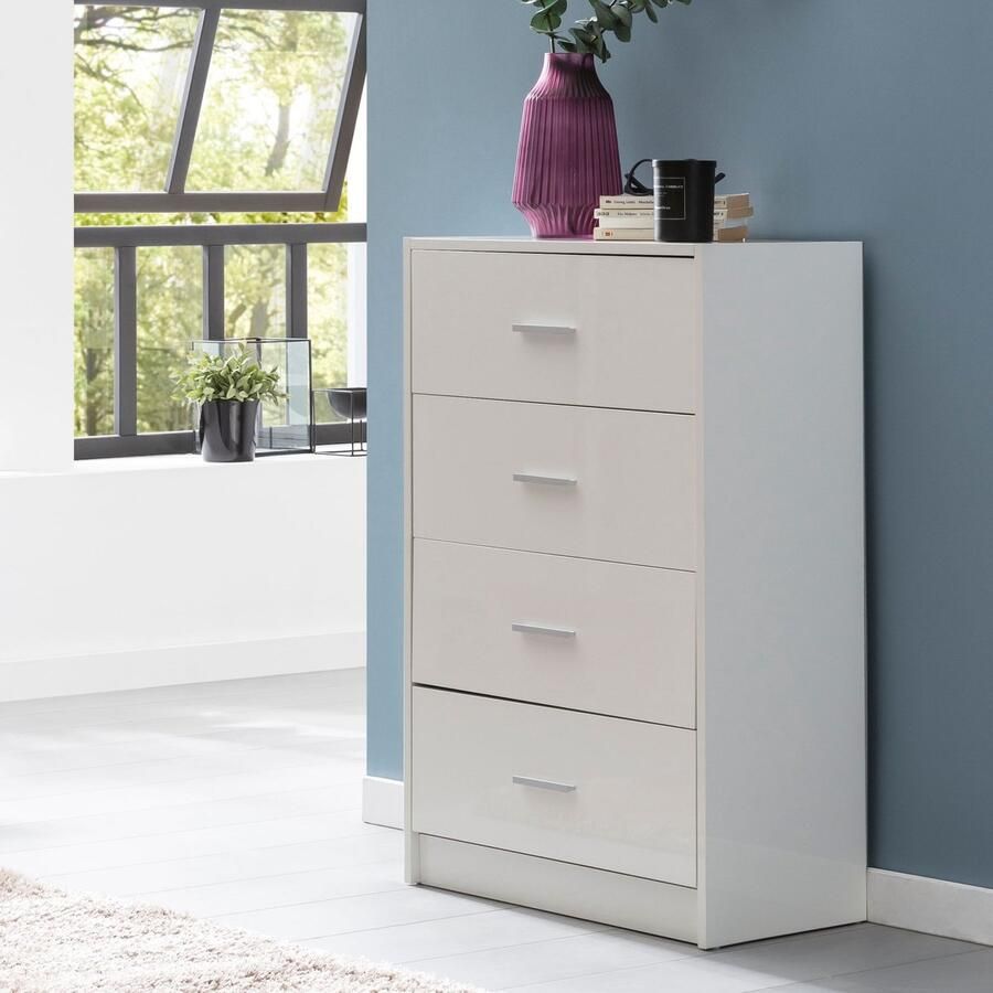 Ervesto Design dressoir WL5.864 Wit Hoogglans 60x90x30 cm Dressoir Hout Modern Smalle laden ladekast Eetkamer Kleine kast voor alle doeleinden. Linnen slaapkamer op de borst