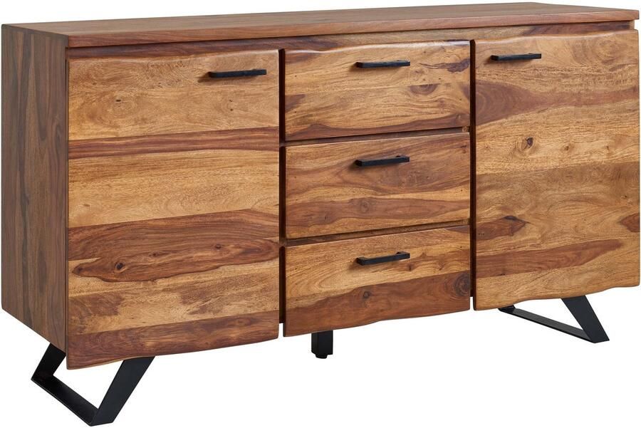 Ervesto dressoir 145x82x45 cm massief sheesham hout metaal met wanen ladekast Dressoir ladekast modern