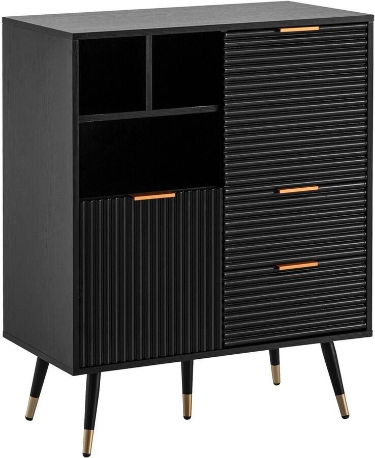 Ervesto dressoir 77x97x40 cm dressoir zwart met eiken decor ladekast met deuren en lades ladekast halkast met plank modern staande kast woonkamer metalen poten