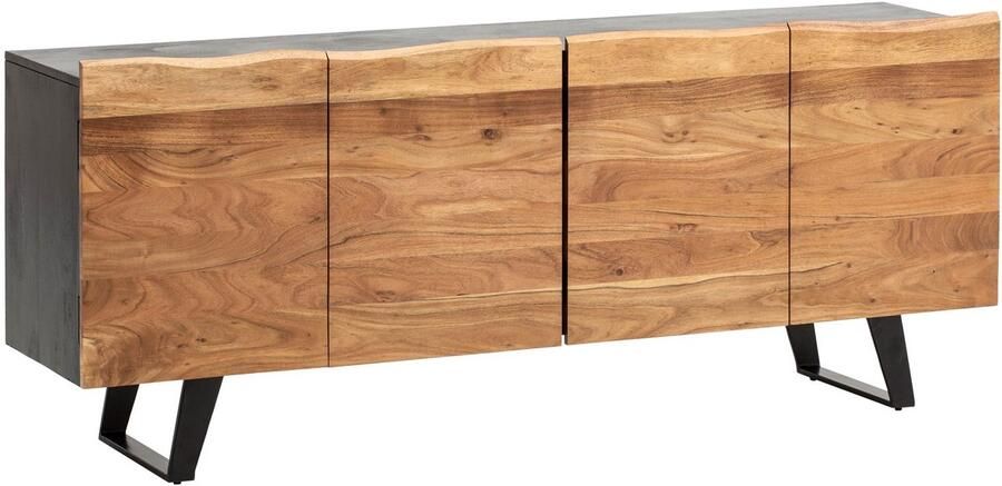 Ervesto dressoir acacia massief hout 180x75x45 cm dressoir zwart met boomrand ladekast met deuren ladekast halkast modern staande kast woonkamer met metalen poten