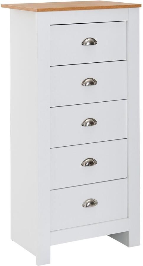 Ervesto dressoir met 5 lades 53x114x39 cm ladekast wit eiken modern Design dressoir hoog smal Commode woonkamer
