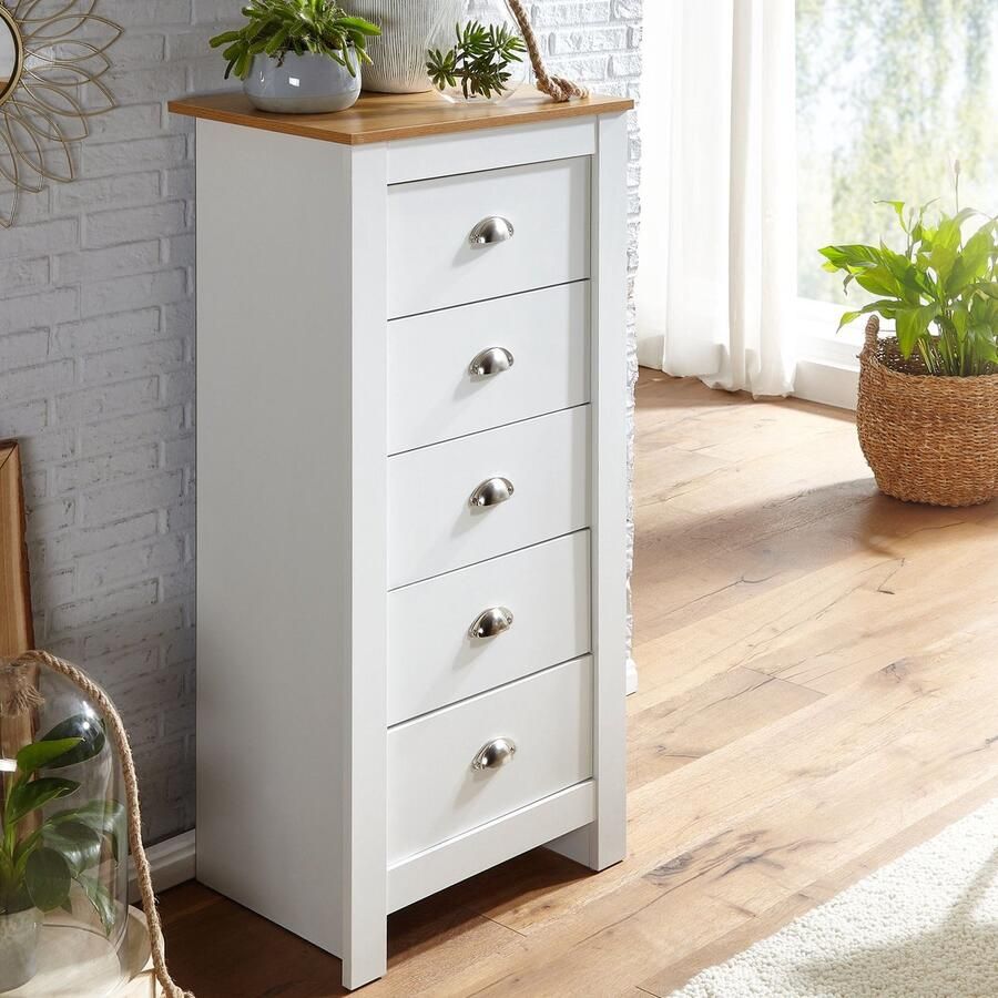 Ervesto dressoir met 5 lades 53x114x39 cm ladekast wit eiken modern Design dressoir hoog smal Commode woonkamer - Foto 2