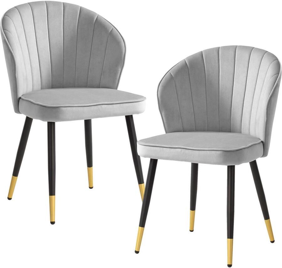 Ervesto Eetkamerstoel set van 2 fluweelgrijze keukenstoel met metalen poten schelpstoel Scandinavisch design gestoffeerde stoel met stoffen bekleding stoel gestoffeerd