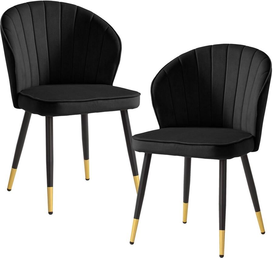 Ervesto Eetkamerstoel set van 2 fluwelen zwarte keukenstoel met metalen poten schelpstoel Scandinavisch design gestoffeerde stoel met stoffen bekleding stoel gestoffeerd