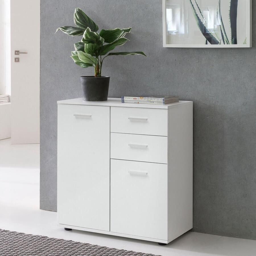Ervesto ladekast SVENJA met deuren & laden 71x78x35cm kast hout wit Halkast helder modern Multifunctionele kast klein Sideboard mat dressoir Commode meubilair van de ladenkast