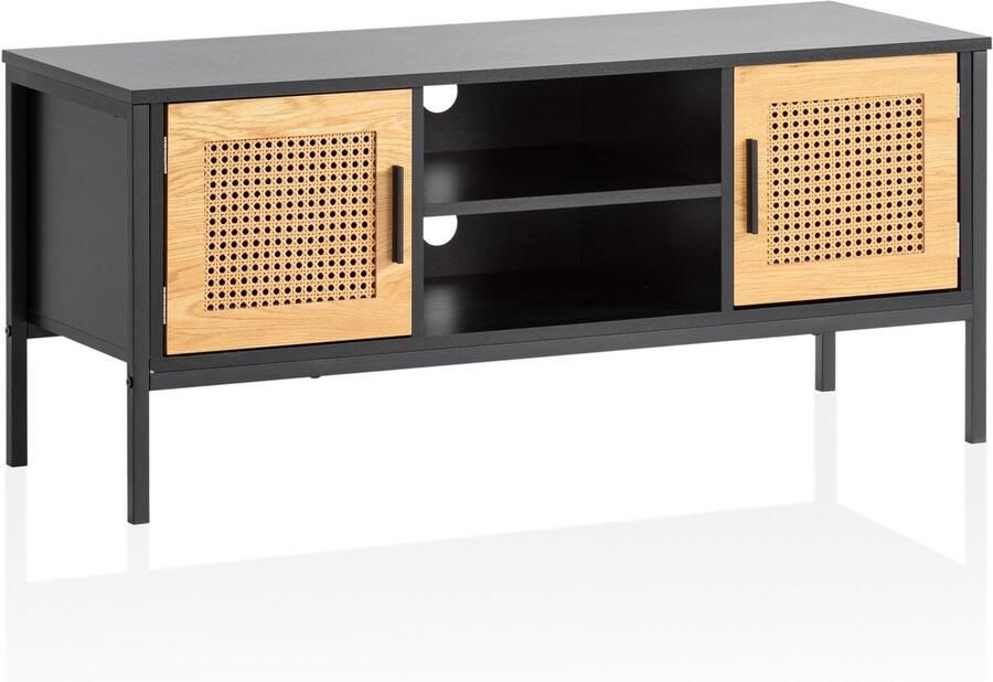 Ervesto Lowboard Tv-meubel Weens Vlechtwerk Zwart Eiken 110x48x40 Cm Tv-kast Dressoir