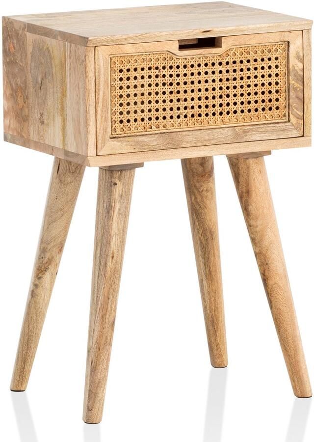 Ervesto Nachtkastje Mango Massief Hout WL6.807 Nachtkastje Bijzettafel Bruin Rotan Lade 40x60x30 Cm Handgemaakt Voor Boxspringbed - Foto 2