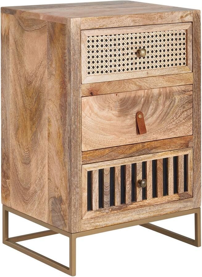 Ervesto Nachtkastje Mangohout En Metaal 40 X 60 X 30 Cm Industriële Nachtkast 3 Lades Handgemaakt Geschikt Voor Boxspringbed
