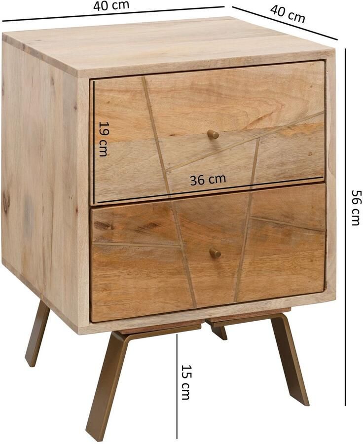 Ervesto Nachtkastje Sikar 40x56x40 Cm Mangohout Rustieke Bijzettafel 2 Laden Handgemaakt Design - Foto 3
