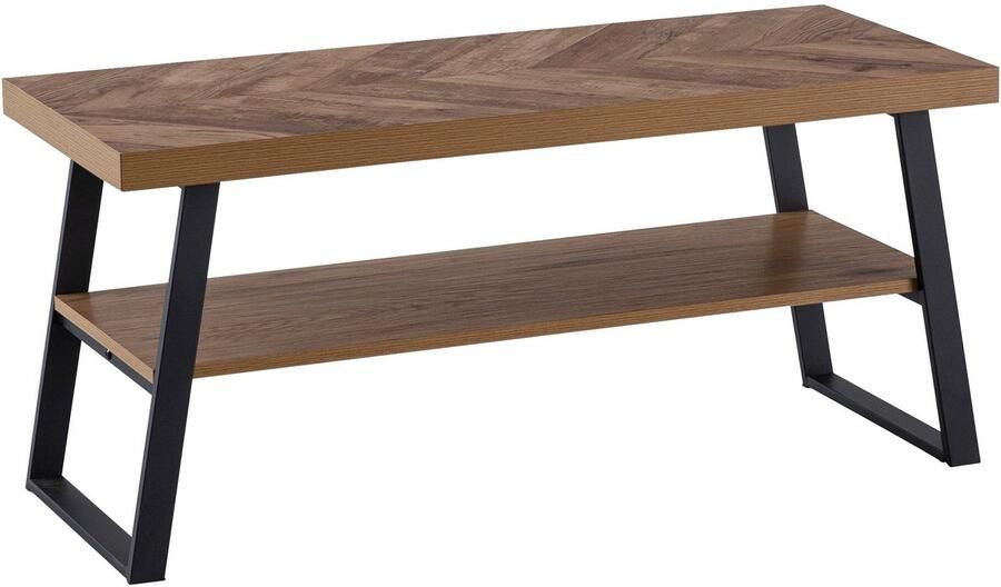 Ervesto salontafel 100x40x41 cm salontafel bruin met visgraatmotief design woonkamertafel rechthoekig salontafel modern met plank salontafel met metalen frame