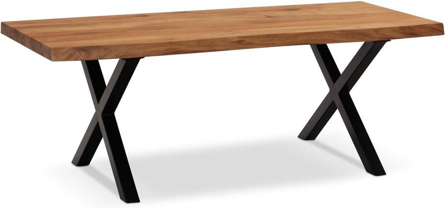 Ervesto salontafel 120x60x46 cm acacia massief hout metalen boomrand design woonkamertafel rechthoekig salontafel bruin salontafel met zwarte poten in X-vorm - Foto 2