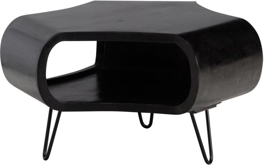 Ervesto salontafel 60x60x35 cm mango massief hout metaal zwarte salontafel design woonkamertafel organisch met opbergruimte massieve salontafel kleine tafel woonkamer met haarspeldpoten