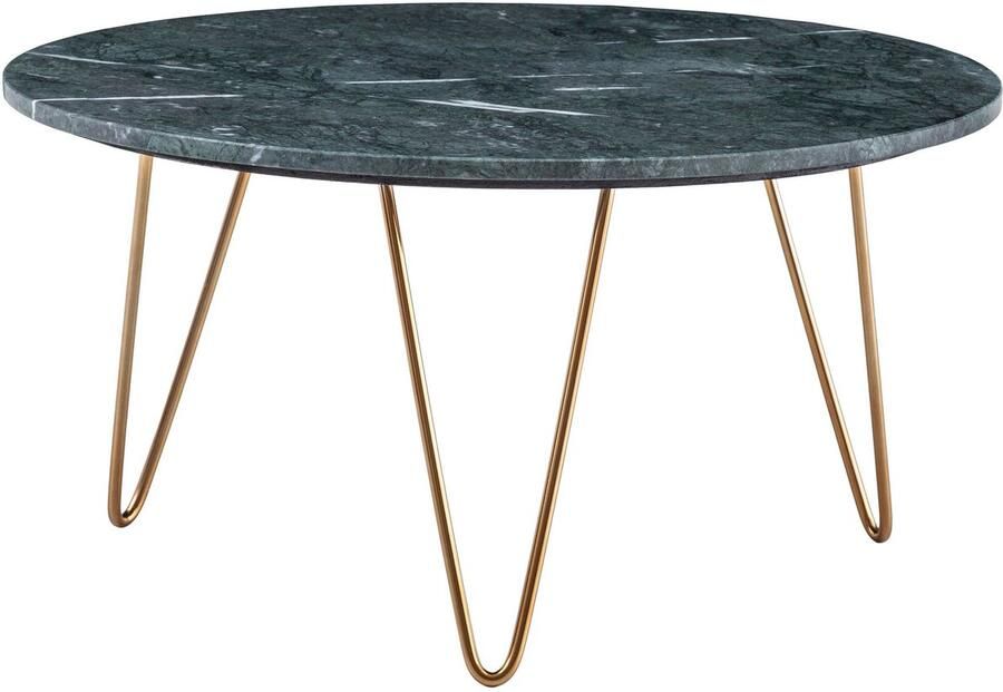 Wohnling Salontafel Echt Marmer Groen 70x70x35 cm Salontafel Metaal Goud Design Statief Woonkamertafel Rond Modern Loungetafel Groot Salontafel Haarspeldpoten