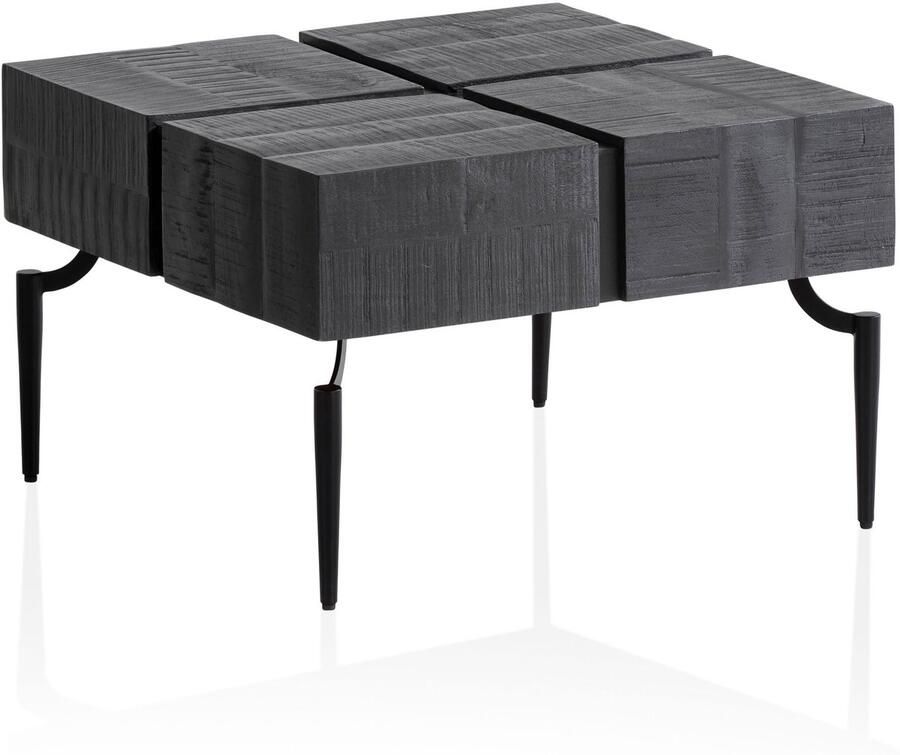 Ervesto salontafel mango massief hout 60x60x40 cm vierkant met metalen frame kleine salontafel kubusvorm woonkamertafel bank modern salontafel kubus zwart