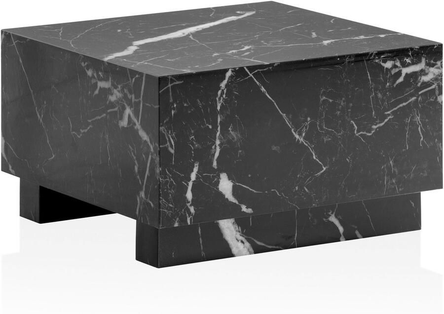 Ervesto salontafel MONOBLOC 60x60x35 cm zwart hoogglans met marmerlook woonkamertafel kubus vierkant design salontafel lounge salontafel kubusvorm
