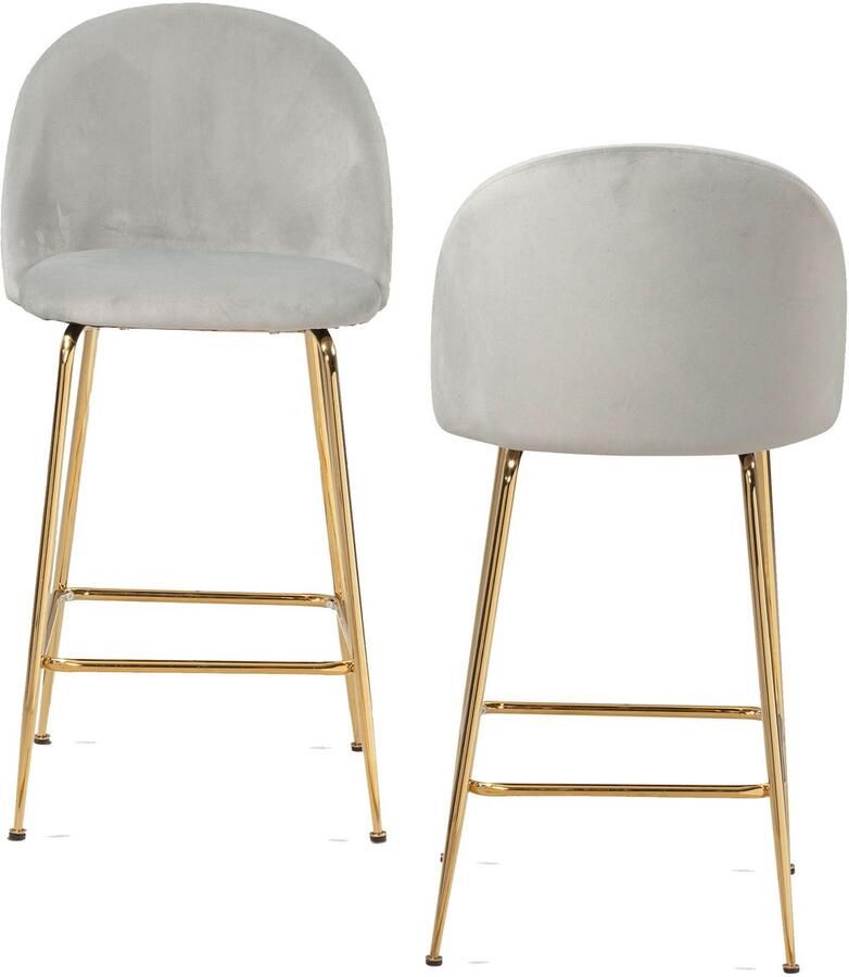 Ervesto set van 2 barkrukken fluweelgrijze kruk met rugleuning en gouden poten keukenkruk Scandinavische stof metaal 110 kg design barkruk tegenkruk bistrokruk gestoffeerd