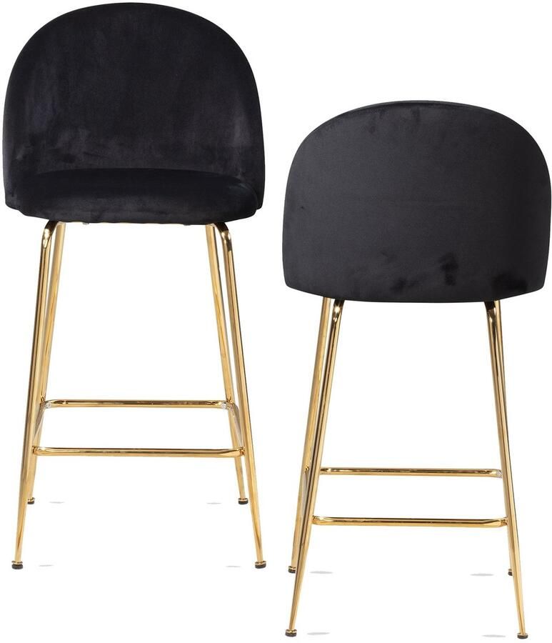 Ervesto set van 2 barkrukken zwart fluwelen kruk met rugleuning en gouden poten keukenkruk Scandinavische stof metaal 110 kg design barkruk tegenkruk bistrokruk gestoffeerd