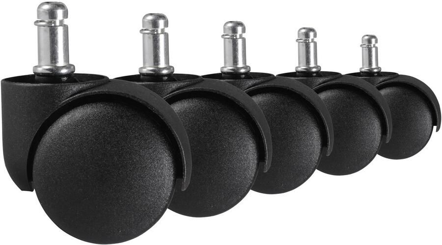 Ervesto tapijt zwart set van 5 wielen voor bureaustoelen tapijt-vloer Zachte vloer wielen diameter 50mm Bureaustoel wielen pin 11mm Bureaustoelwielen voor zachte vloeren