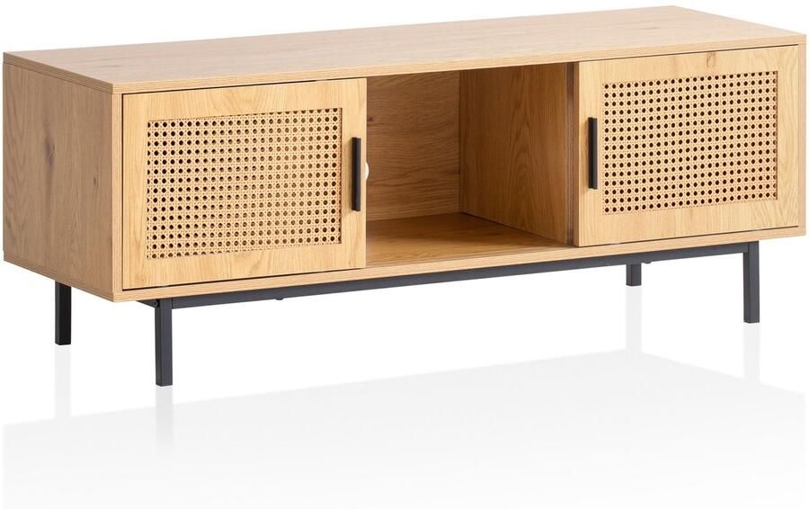 Wohnling Lowboard eiken decor met Weens vlechtwerk 120x45 5x40 cm TV-meubel tijdloos met schuifdeuren design TV-kast hoog TV-tafel TV-kast woonkamer rotan WL6.832