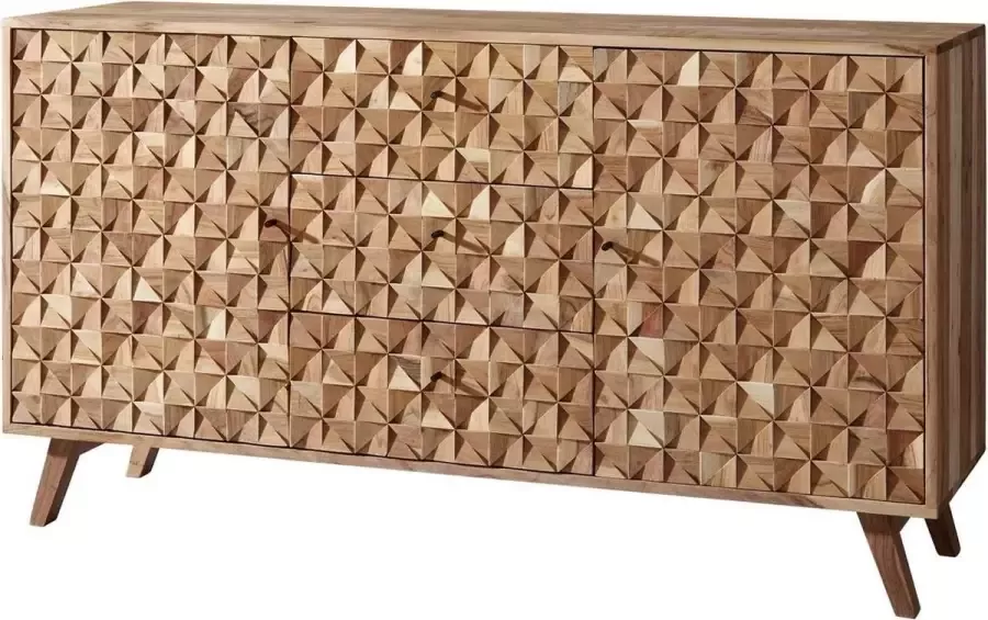 Ervesto Dressoir REWA 140x78 5x40 cm Dressoir Massief Hout Acacia Cabinet Bruin Landelijke kist met 3 laden en 2 deuren Hal kabinet echt hout Lade ladekast effen hal dresser