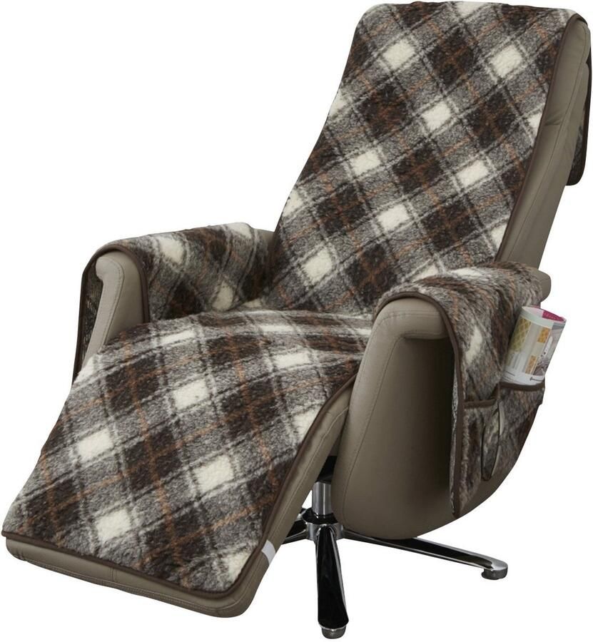 Erwin Müller Fauteuilbeschermer van scheerwol met armleuningbeschermer en lang voetgedeelte Schotse ruit