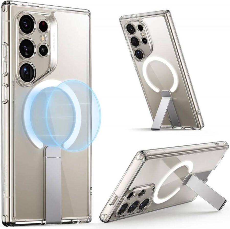 Esr Boost Flickstand Geschikt voor Samsung Galaxy S24 Ultra Compatibel met MagSafe Back Cover met Standaard Militaire Bescherming Transparant