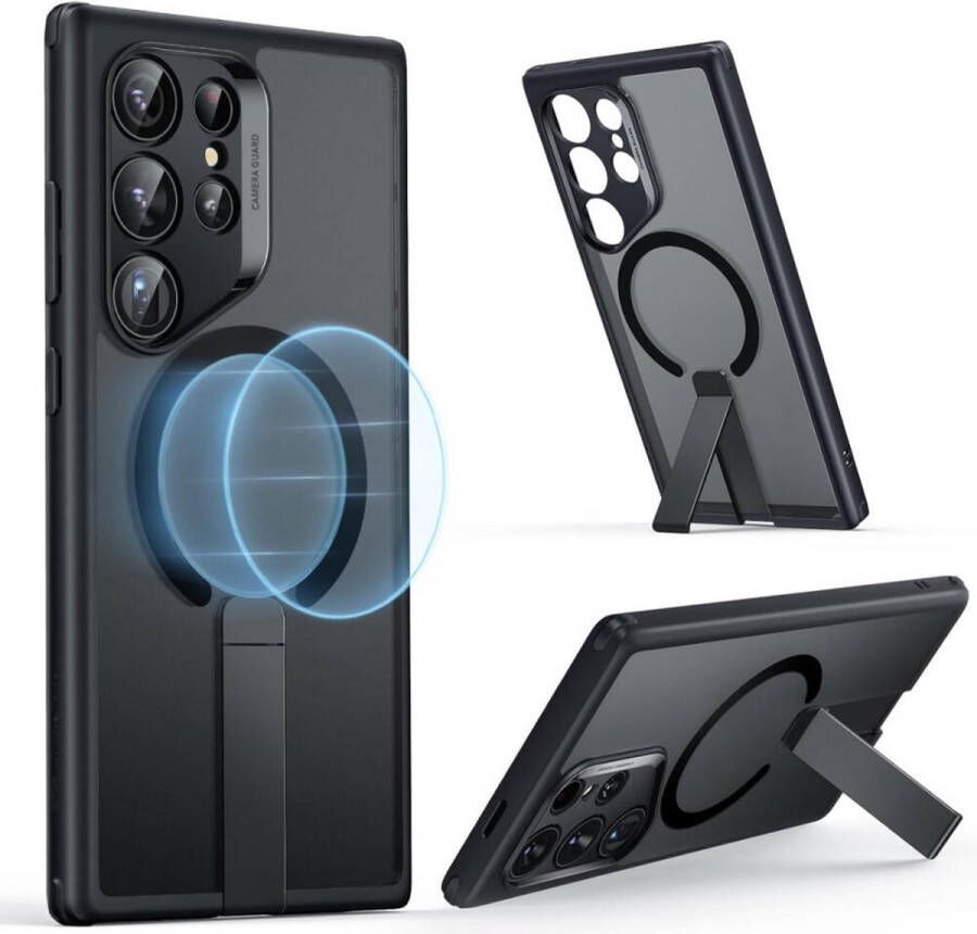 Esr Boost Flickstand Geschikt voor Samsung Galaxy S24 Ultra Compatibel met MagSafe Back Cover met Standaard Militaire Bescherming Frosted Zwart