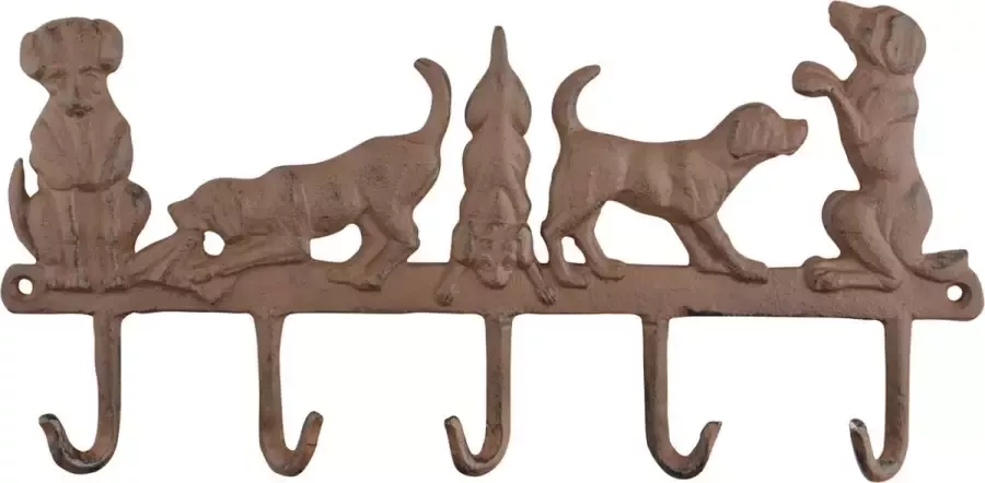 Esschert Design Gietijzeren honden kapstok wandrekje met 5 haken 35 cm bruin Dieren honden kapstokken Wandrekjes met haken - Foto 1