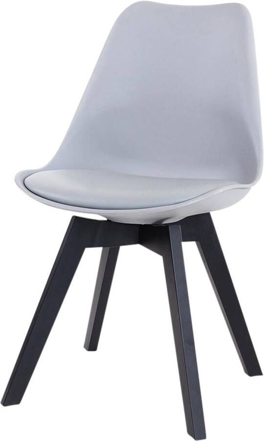 Essence Madera Eetkamerstoel Lichtgrijs Kunststof PU Zitting Zwarte Houten Poten Modern Kuipstoel