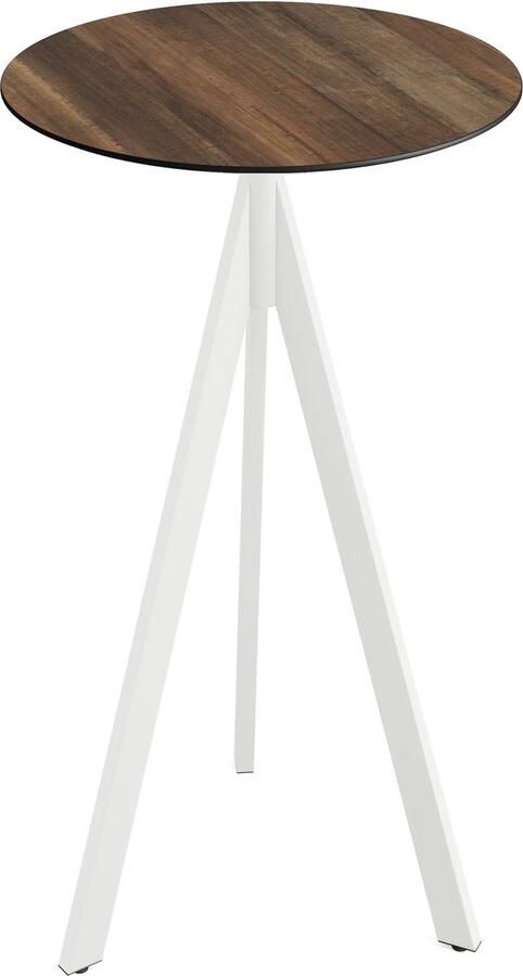 Essentials Infinity Tripod Statafel Wit Frame + Tropical Wood HPL 70 cm 140051270 Horeca & Professioneel
