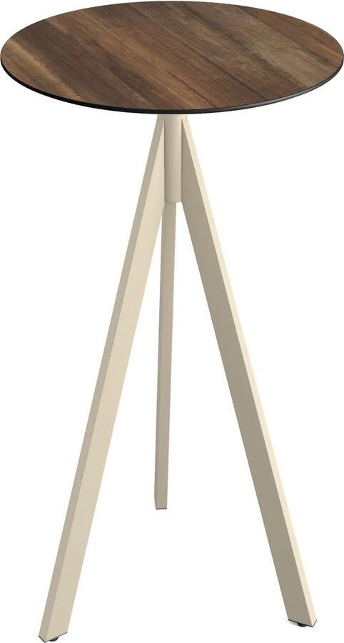 Essentials Infinity Tripod Statafel Zand Frame + Tropical Wood HPL 70 cm 140061270 Horeca & Professioneel