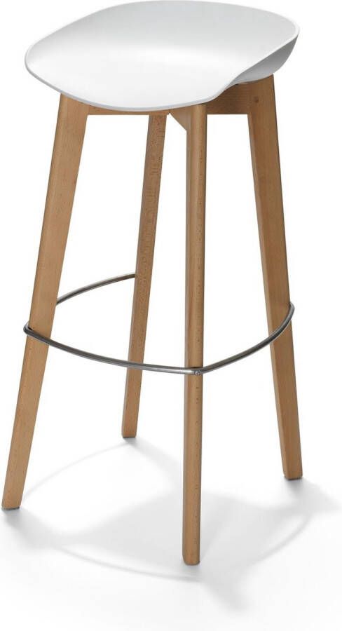 Essentials Keeve Stapelbare barkruk wit low berkenhouten frame en kunststof zitting 53x47x90cm (LxBxH) 506F03SW