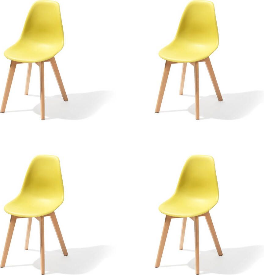 Essentials Keeve Stapelbare stoel geel berkenhouten frame en kunststof zitting SET VAN 4