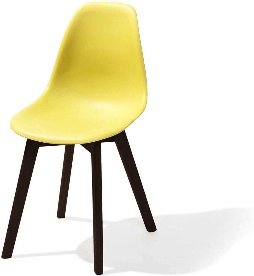 Essentials Keeve Stapelbare stoel geel berkenhouten frame en kunststof zitting SET VAN 4