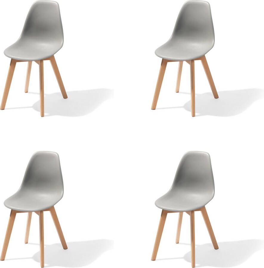 Essentials Keeve stapelstoel grijs zonder armleuning set van 4 berkenhouten frame en plastic zitting 47x53x83cm (LxBxH)