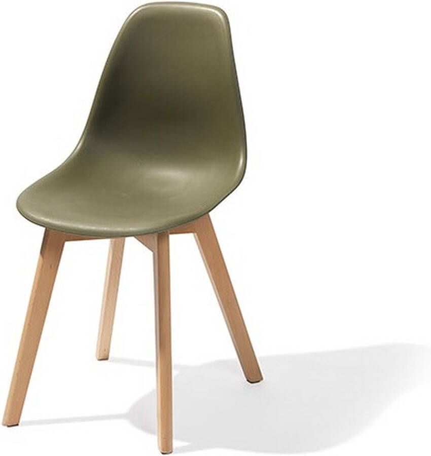 Essentials Keeve Stapelbare stoel groen berkenhouten frame en kunststof zitting 47x53x83cm (LxBxH) 505F01SDG