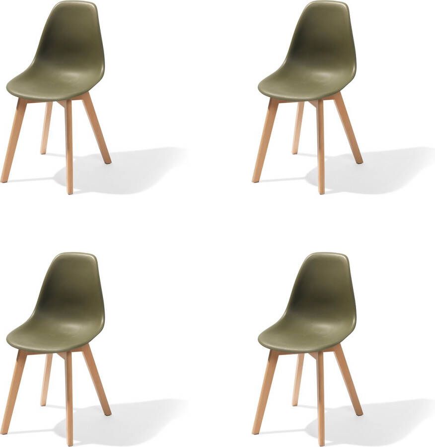 Essentials Keeve Stapelbare stoel groen berkenhouten frame en kunststof zitting SET VAN 4