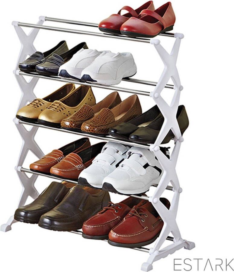 ESTARK Schoenenrek Praktische Schoenenkast XXL Wit Metaal Schoenen Rek Kast Opbergkast Shoe Rack Voor 10 tot 15 paar Schoenen Schoenenrek 10 tot 15 Paar (WIT X)