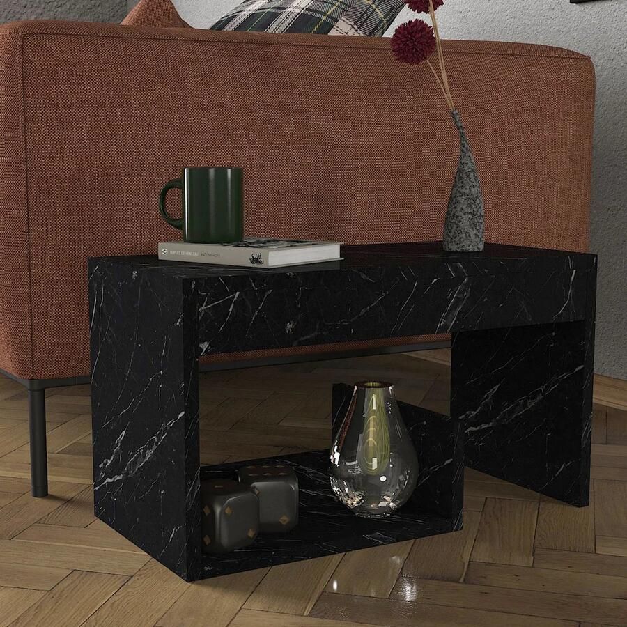 ESTE Home Bijzettafel Sister – Glanzend Marmerlook – Multifunctioneel Nachtkastje – Modern & Compact – 35x60x29 5 cm