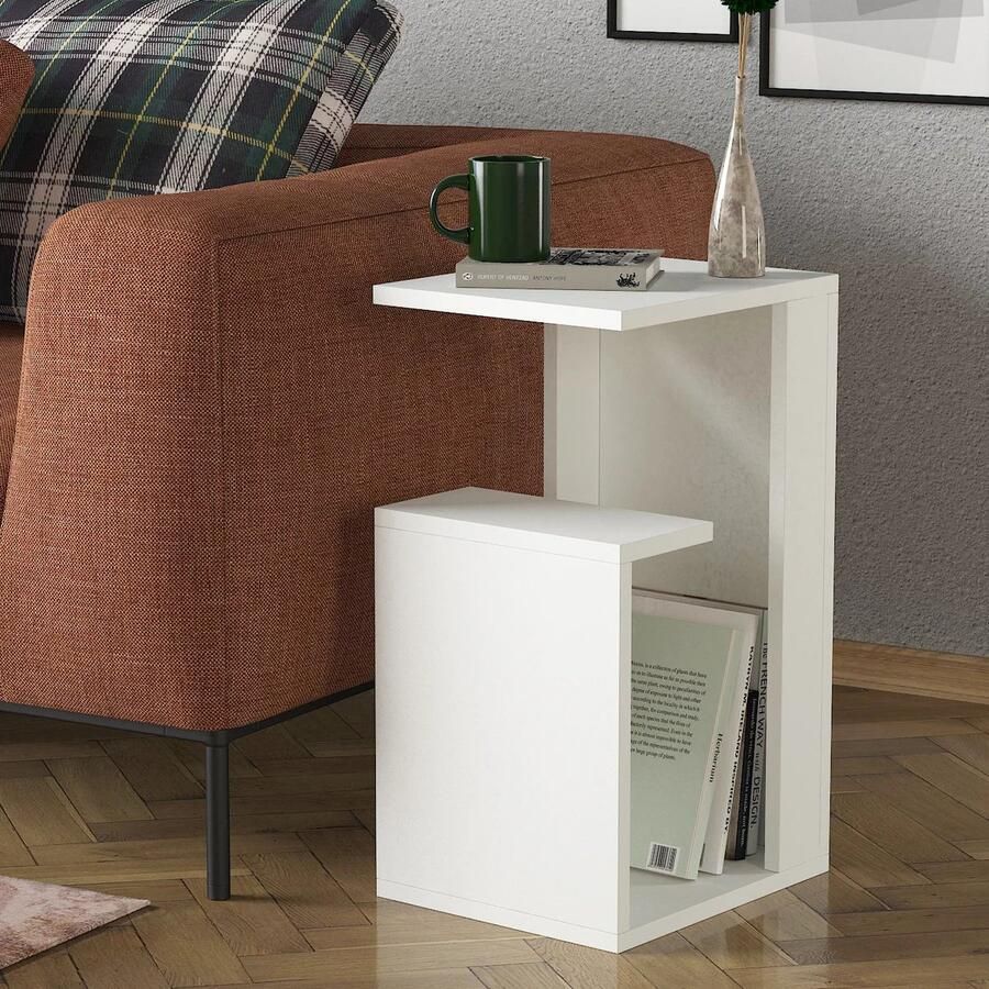 ESTE Home Bijzettafel Wit – Multifunctioneel Nachtkastje – Sidetable – Kleine Tafel voor Woonkamer of Slaapkamer – Modern & Compact – 35x60x29 5 cm